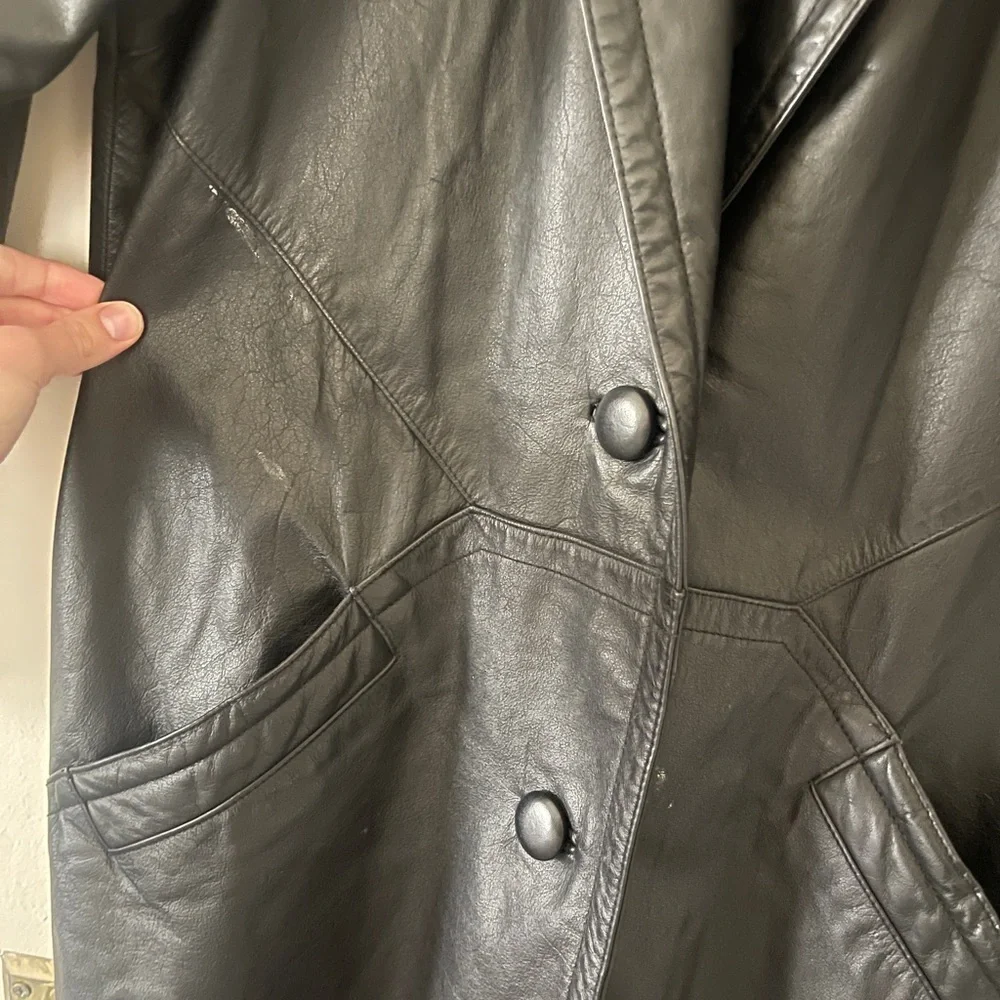 Vintage Black Leather Men's trench coat Gemini leather timeless sleek retro M